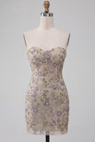 Sparkly Floral Beaded Dusty Sage Tight Short Corset Homecoming Dress