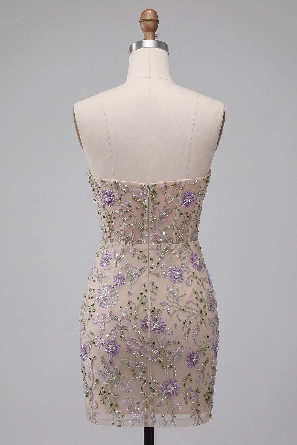 Sparkly Floral Beaded Dusty Sage Tight Short Corset Homecoming Dress