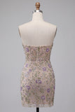 Sparkly Floral Beaded Dusty Sage Tight Short Corset Homecoming Dress