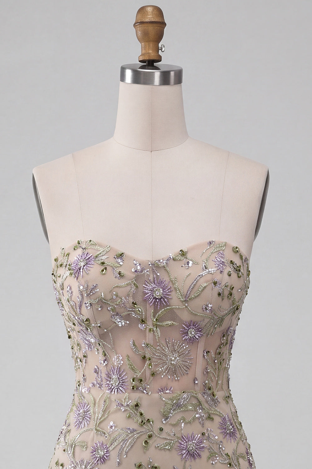 Sparkly Floral Beaded Dusty Sage Tight Short Corset Homecoming Dress