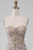 Sparkly Floral Beaded Dusty Sage Tight Short Corset Homecoming Dress