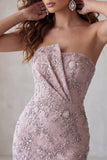 Fog Lace Floral Sparkly Strapless Tight Short Beaded Homecoming Dress