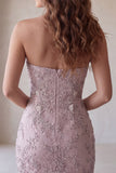 Fog Lace Floral Sparkly Strapless Tight Short Beaded Homecoming Dress