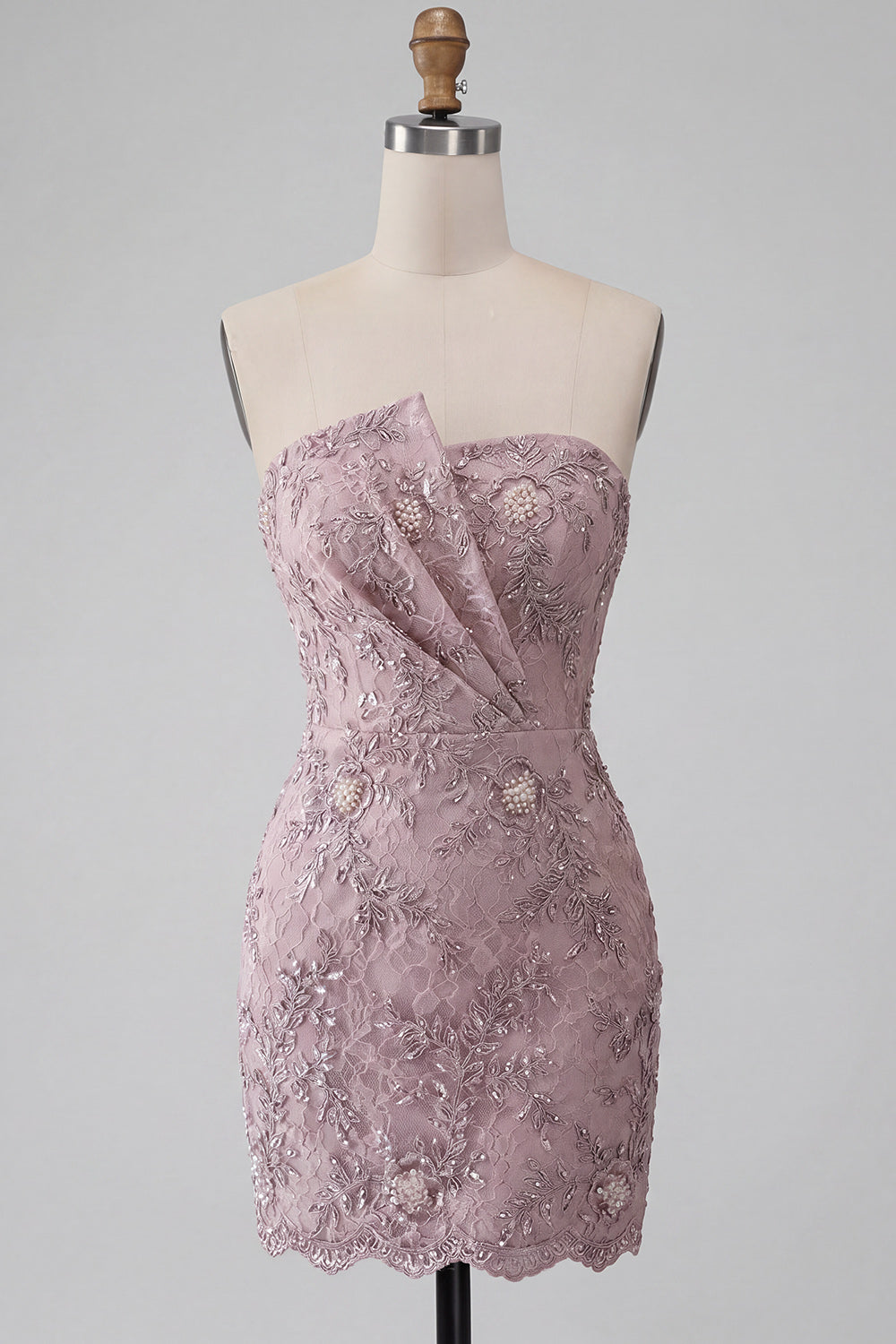 Fog Lace Floral Sparkly Strapless Tight Short Beaded Homecoming Dress