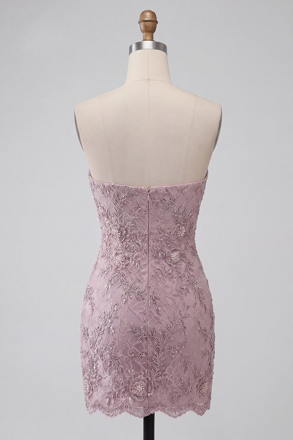 Fog Lace Floral Sparkly Strapless Tight Short Beaded Homecoming Dress