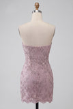 Fog Lace Floral Sparkly Strapless Tight Short Beaded Homecoming Dress