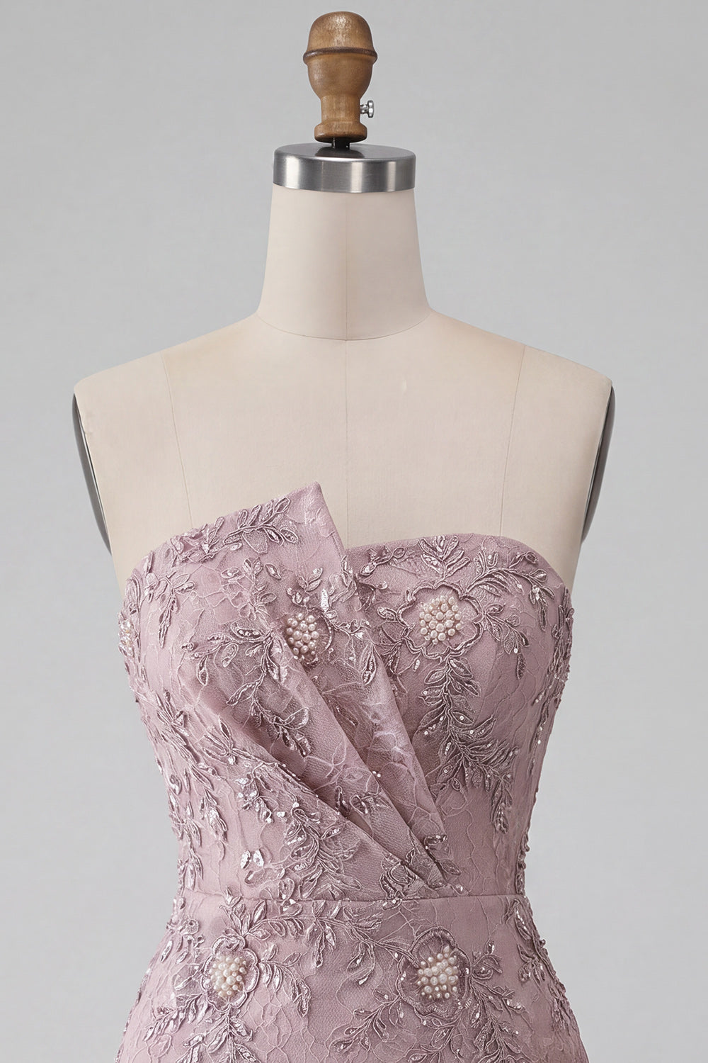 Fog Lace Floral Sparkly Strapless Tight Short Beaded Homecoming Dress