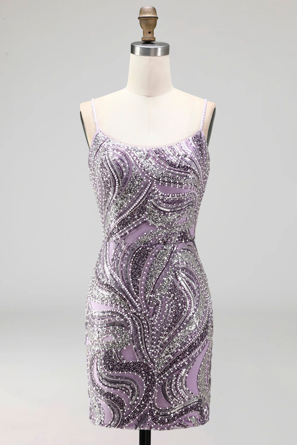 Sparkly Lilac Beaded Short Tight Homecoming Dress