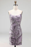 Sparkly Lilac Beaded Short Tight Homecoming Dress