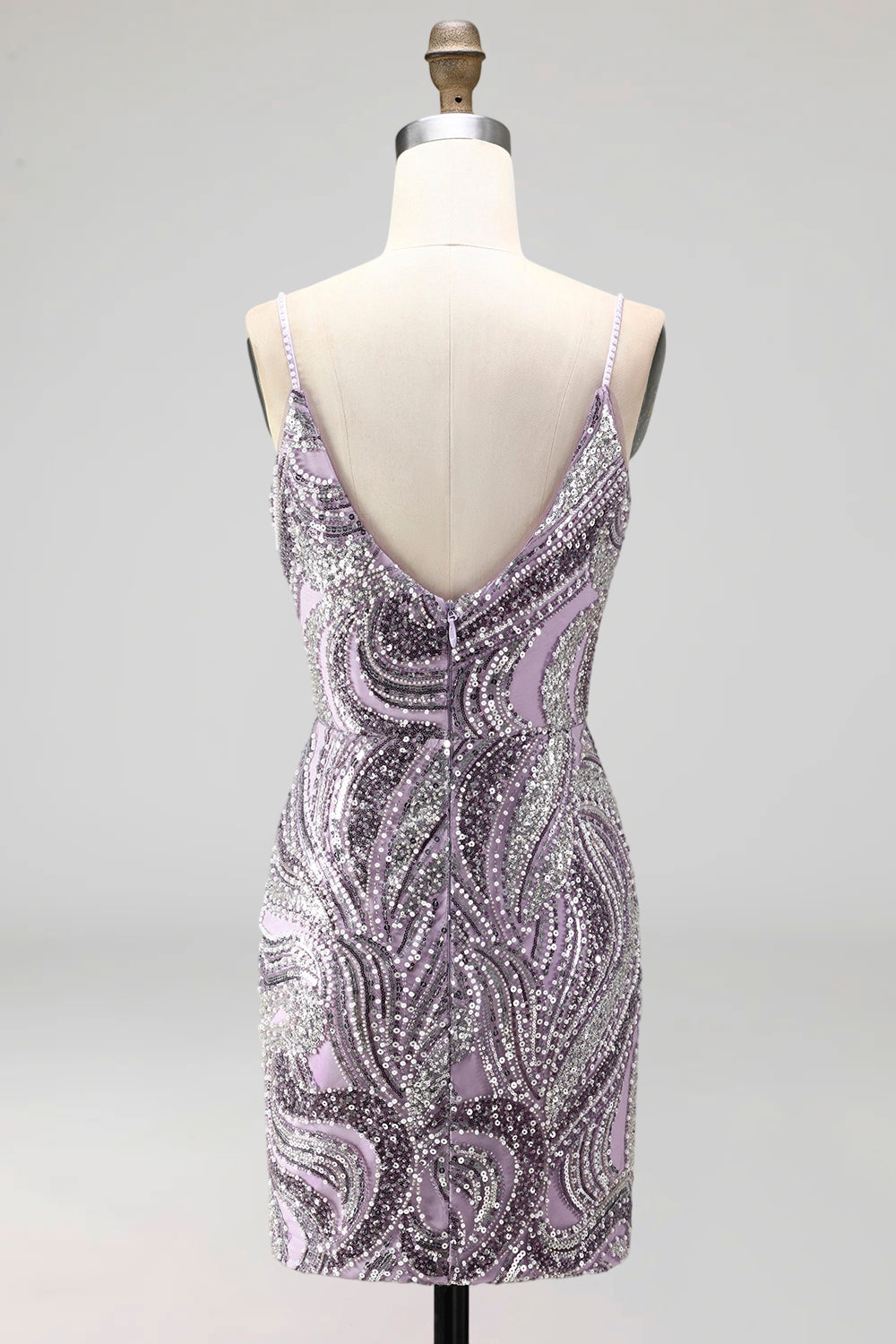 Sparkly Lilac Beaded Short Tight Homecoming Dress