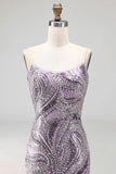 Sparkly Lilac Beaded Short Tight Homecoming Dress