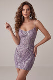 Sparkly Lilac Beaded Short Tight Homecoming Dress