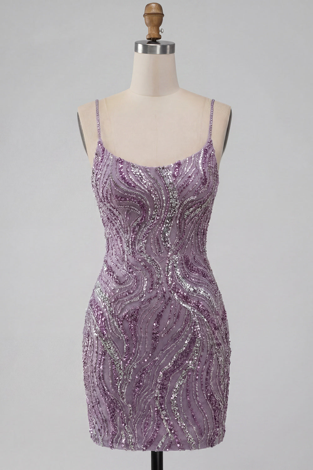 Sparkly Lilac Beaded Short Tight Homecoming Dress