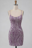 Sparkly Lilac Beaded Short Tight Homecoming Dress