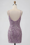 Sparkly Lilac Beaded Short Tight Homecoming Dress