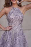 Sparkly Lilac Beaded Halter Short A-Line Homecoming Dress
