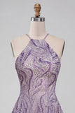 Sparkly Lilac Beaded Halter Short A-Line Homecoming Dress