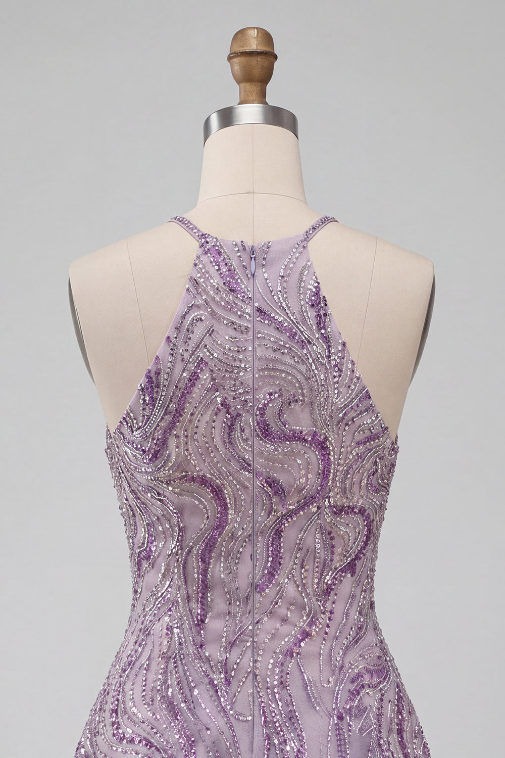Sparkly Lilac Beaded Halter Short A-Line Homecoming Dress