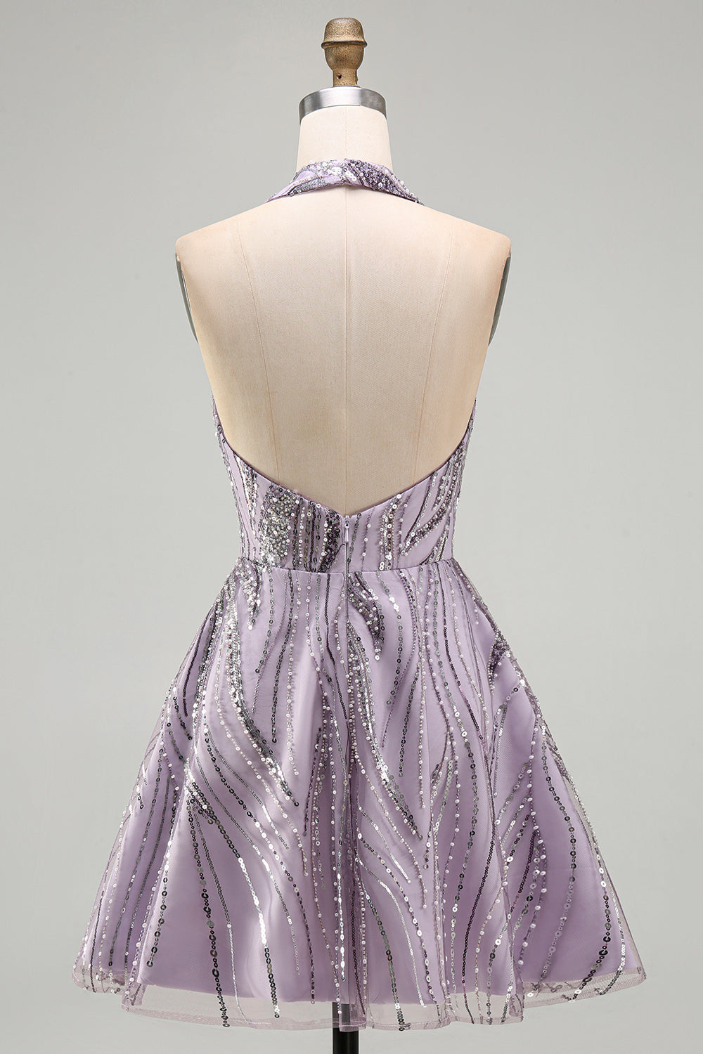 Sparkly Halter A-Line Lilac Short Sequin Homecoming Dress