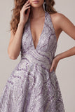 Sparkly Halter A-Line Lilac Short Sequin Homecoming Dress
