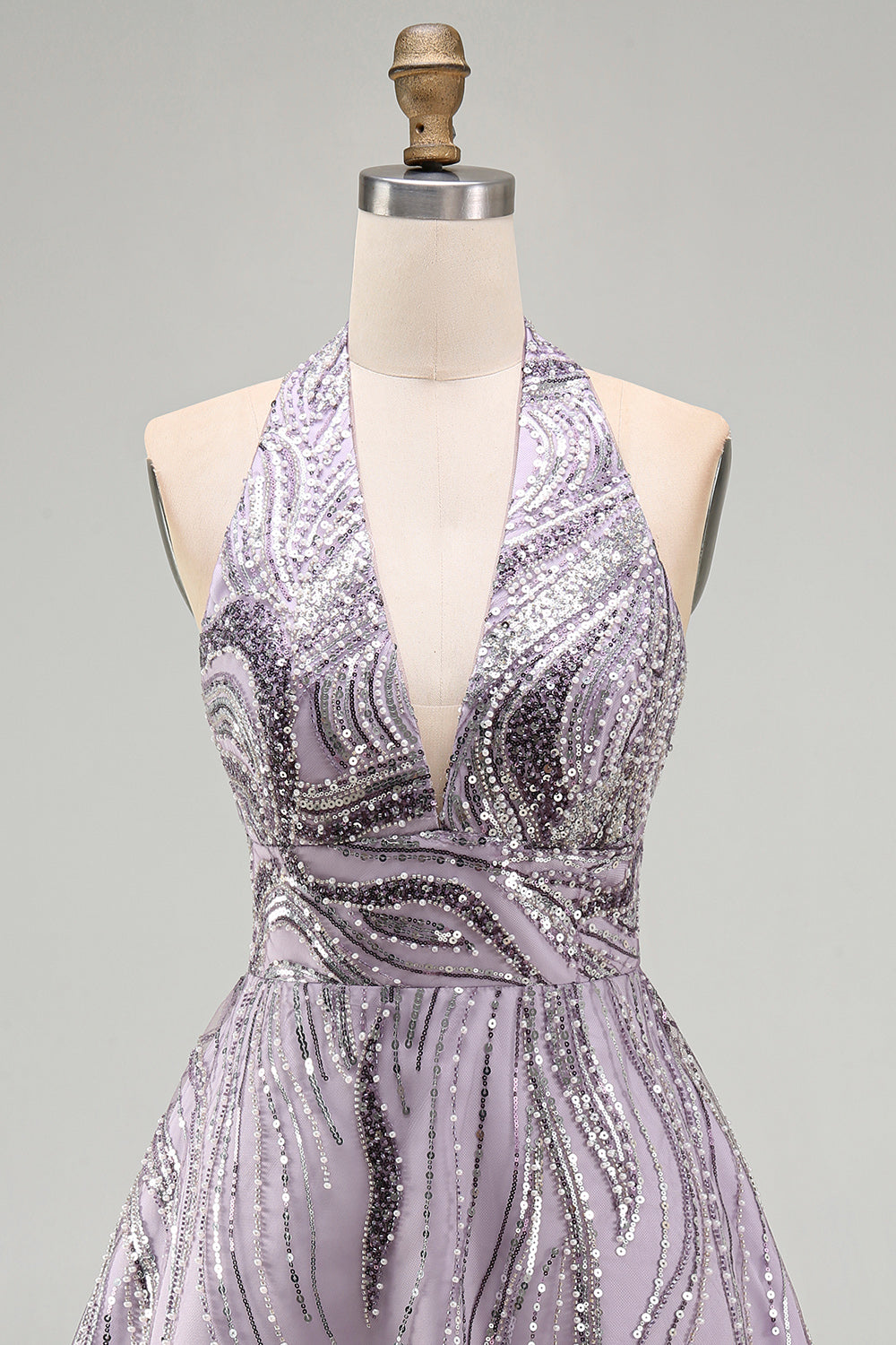 Sparkly Halter A-Line Lilac Short Sequin Homecoming Dress