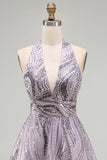 Sparkly Halter A-Line Lilac Short Sequin Homecoming Dress