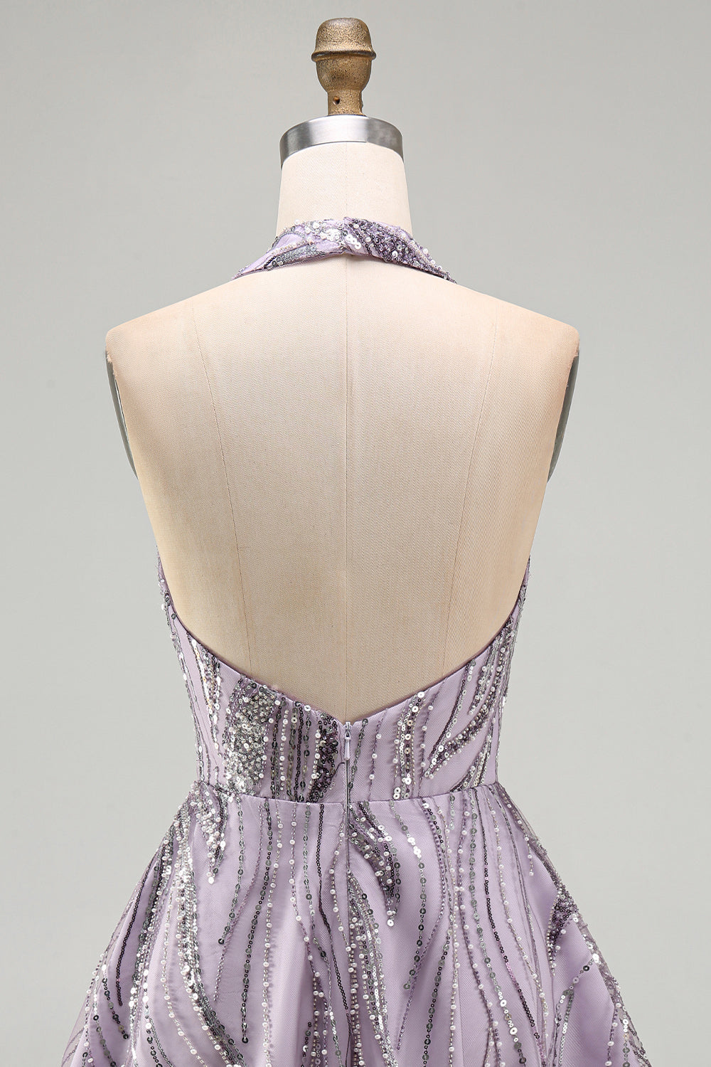 Sparkly Halter A-Line Lilac Short Sequin Homecoming Dress