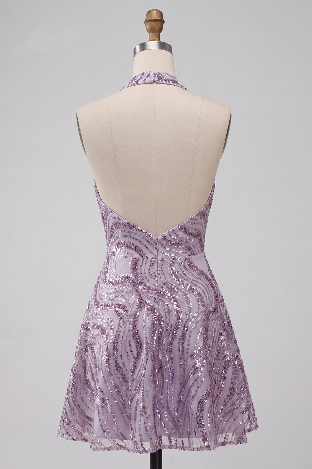 Sparkly Halter A-Line Lilac Short Sequin Homecoming Dress