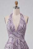 Sparkly Halter A-Line Lilac Short Sequin Homecoming Dress
