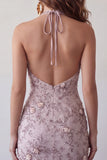 Floral Fog Sparkly Halter Tight Short Beaded Homecoming Dress