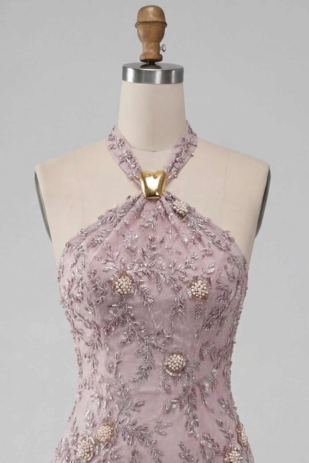 Floral Fog Sparkly Halter Tight Short Beaded Homecoming Dress