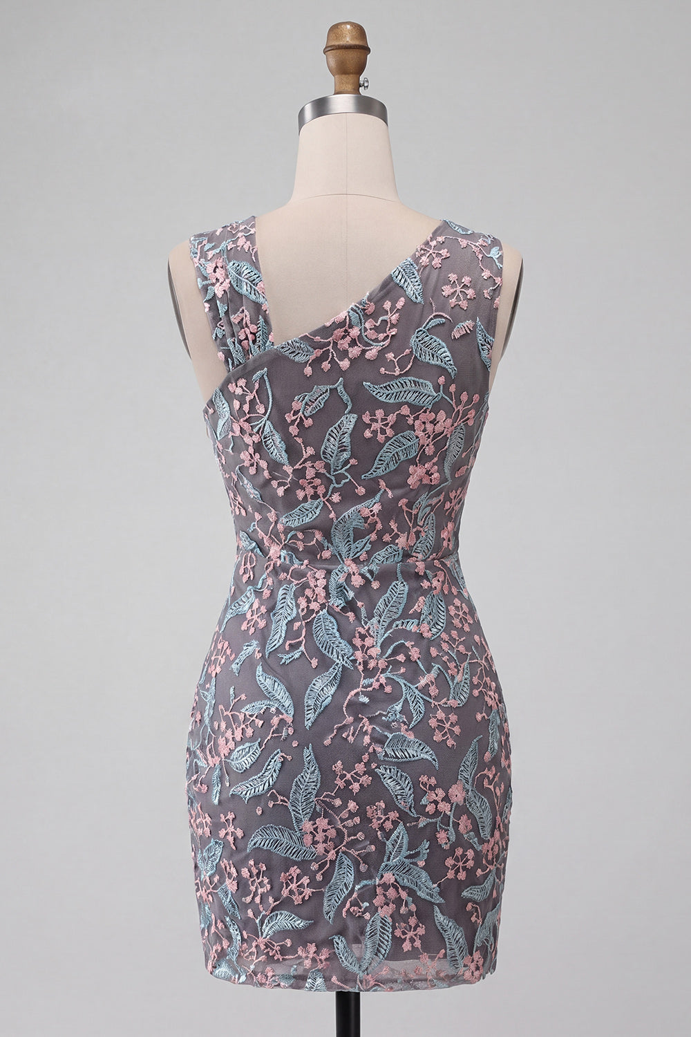 Floral Black Ruched Short Tight Homecoming Dress with Rhinestone