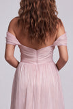 Pink Off the Shoulder Mermaid Long Ruffled Formal Dress