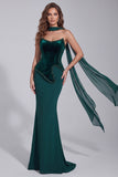 Dark Green Corset Velvet Strapless Mermaid Long Formal Dress