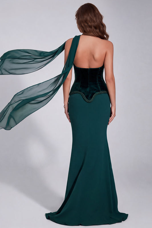 Dark Green Corset Velvet Strapless Mermaid Long Formal Dress