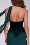 Dark Green Corset Velvet Strapless Mermaid Long Formal Dress