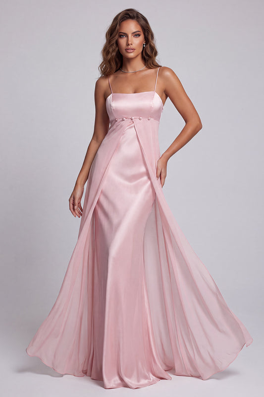Light Pink Satin Mermaid Long Formal Dress with Cape