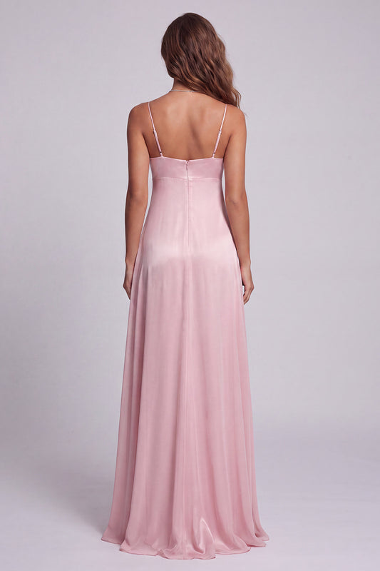 Light Pink Satin Mermaid Long Formal Dress with Cape