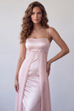 Light Pink Satin Mermaid Long Formal Dress with Cape