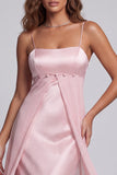 Light Pink Satin Mermaid Long Formal Dress with Cape