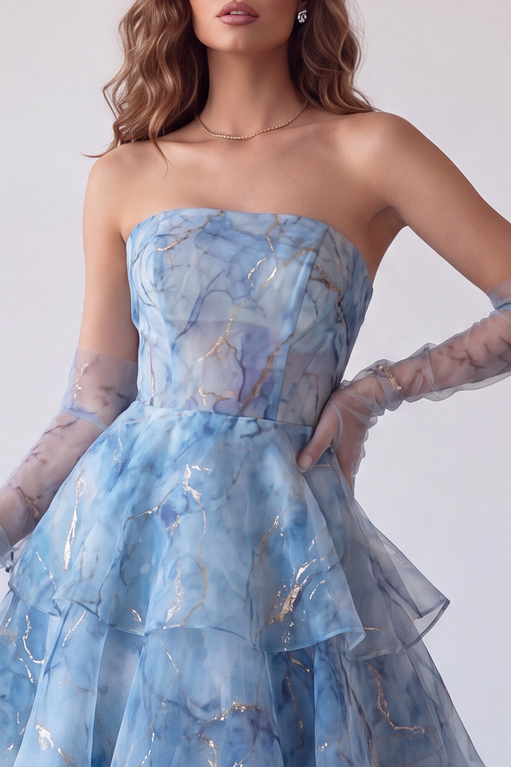 A Line Dusty Blue Corset Tiered Ruffled Long Formal Dress