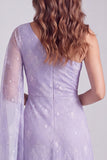 Lilac One Shoulder Sparkly Beaded Long Formal Dress with Side Cape