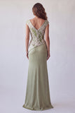 Light Green Floral Mermaid V-Neck Ruched Long Formal Dress