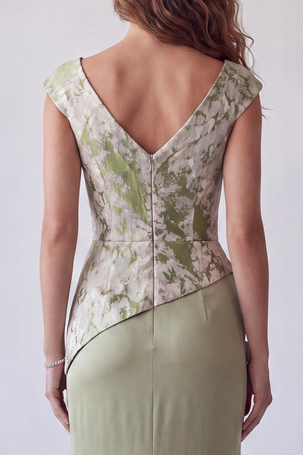 Light Green Floral Mermaid V-Neck Ruched Long Formal Dress
