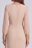 Champagne Floral Mermaid Sequin Sparkly Long Formal Dress with Sleeves
