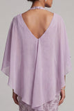 Lilac Pencil Halter Floral Beaded Midi Mother of the Bride Dress with Cape
