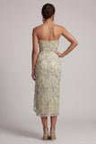 Dusty Sage Strapless Floral Ruched Midi Mother of the Bride Dress