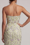 Dusty Sage Strapless Floral Ruched Midi Mother of the Bride Dress