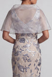 Silver Mermaid V-Neck Floral Long Mother of the Bride Dress