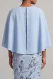 Sky Blue Floral Bodycon Beaded Midi Mother of the Bride Dress with Cape